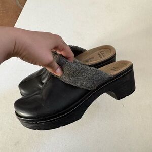 Clarks Black Leather Shearling Lined Platform Presley Clog Mules Retro Y2K 6.5